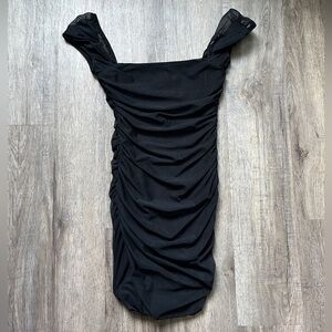 Princess Polly Black Ruched Short Cap Sleeve Mini Dress